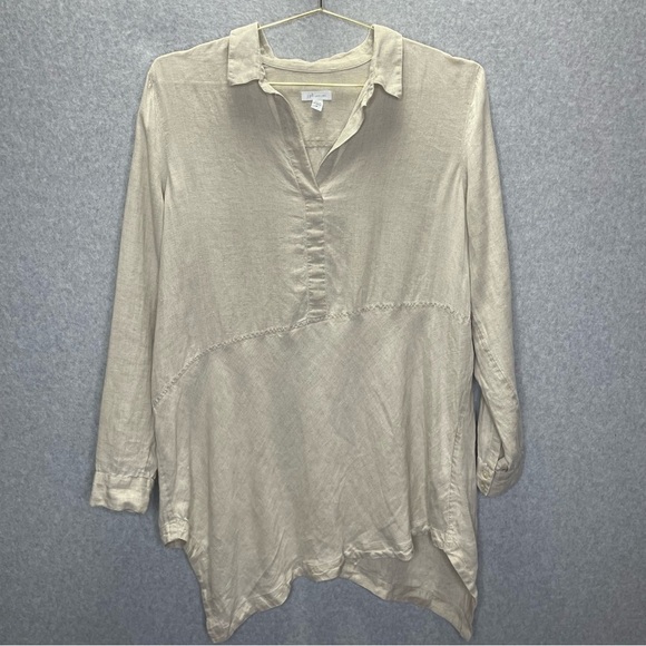 J Jill Love Linen Asymmetrical Lagenlook Minimalistic Oatmeal Tunic Top - Picture 2 of 7